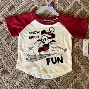 New baby Mickey Mouse Disney t shirt holiday Christmas winter snow 12 months